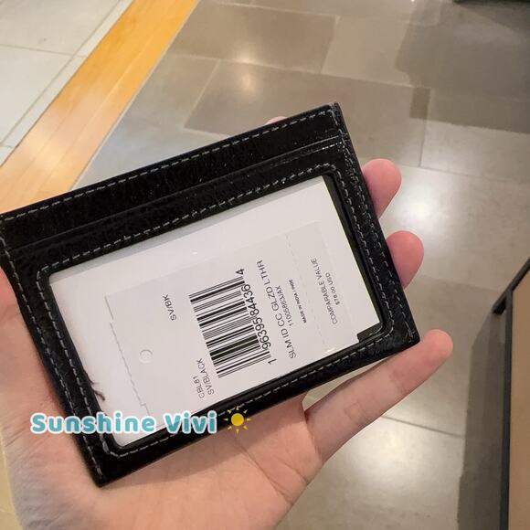 NWT Coach Slim Id Card Case Powder CBL81 Shiny crinkle leather Black - Picture 3 of 4